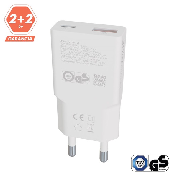 AVAX_CH641W_NANO_SLIM_30W_USB-C_PD30_USB-A_QC30_feher_halozati_tolto-i42547013.jpg